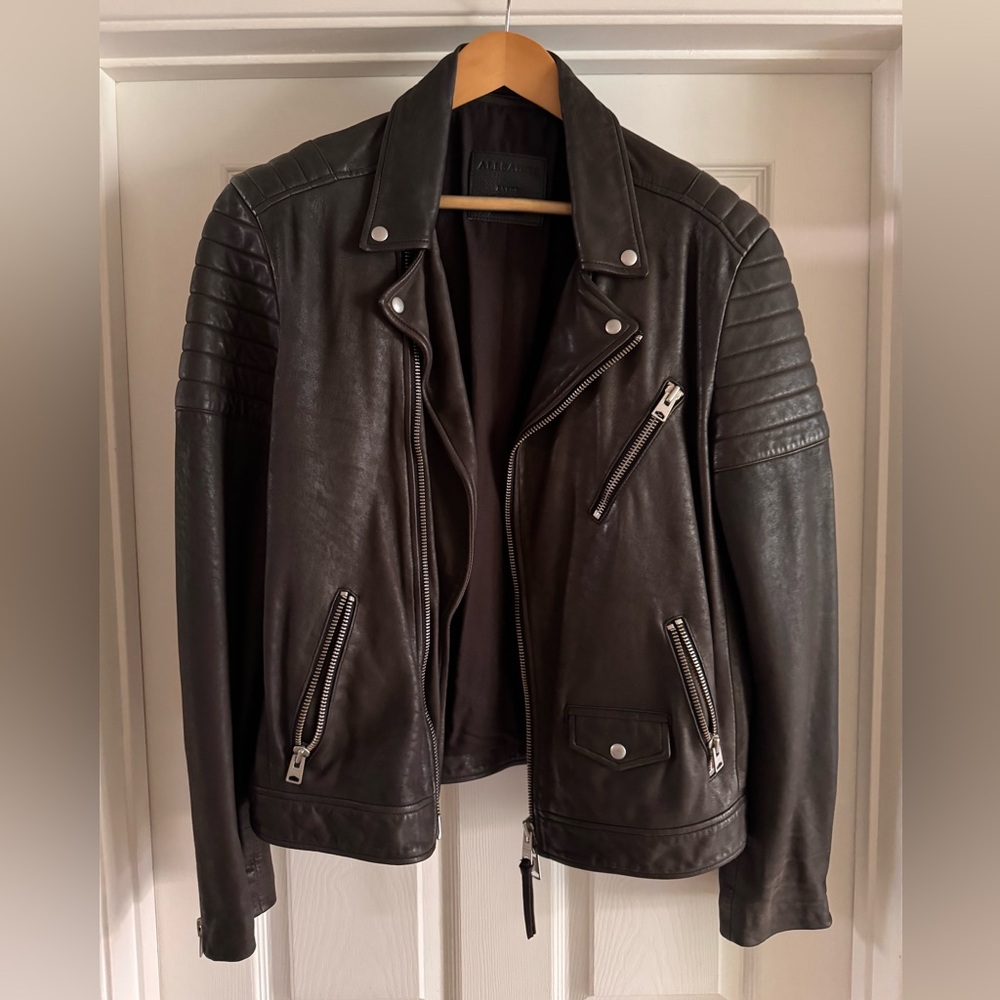 All Saints Dark Leather Moto Jacket